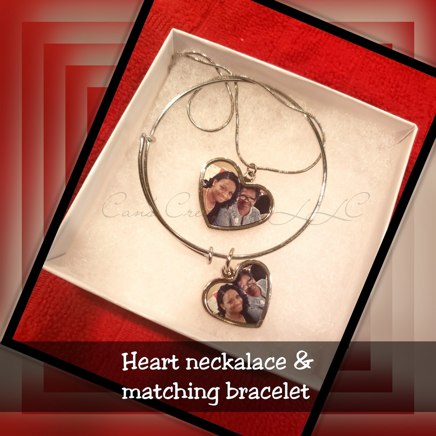 Heart pendant necklace & bangle bracelet