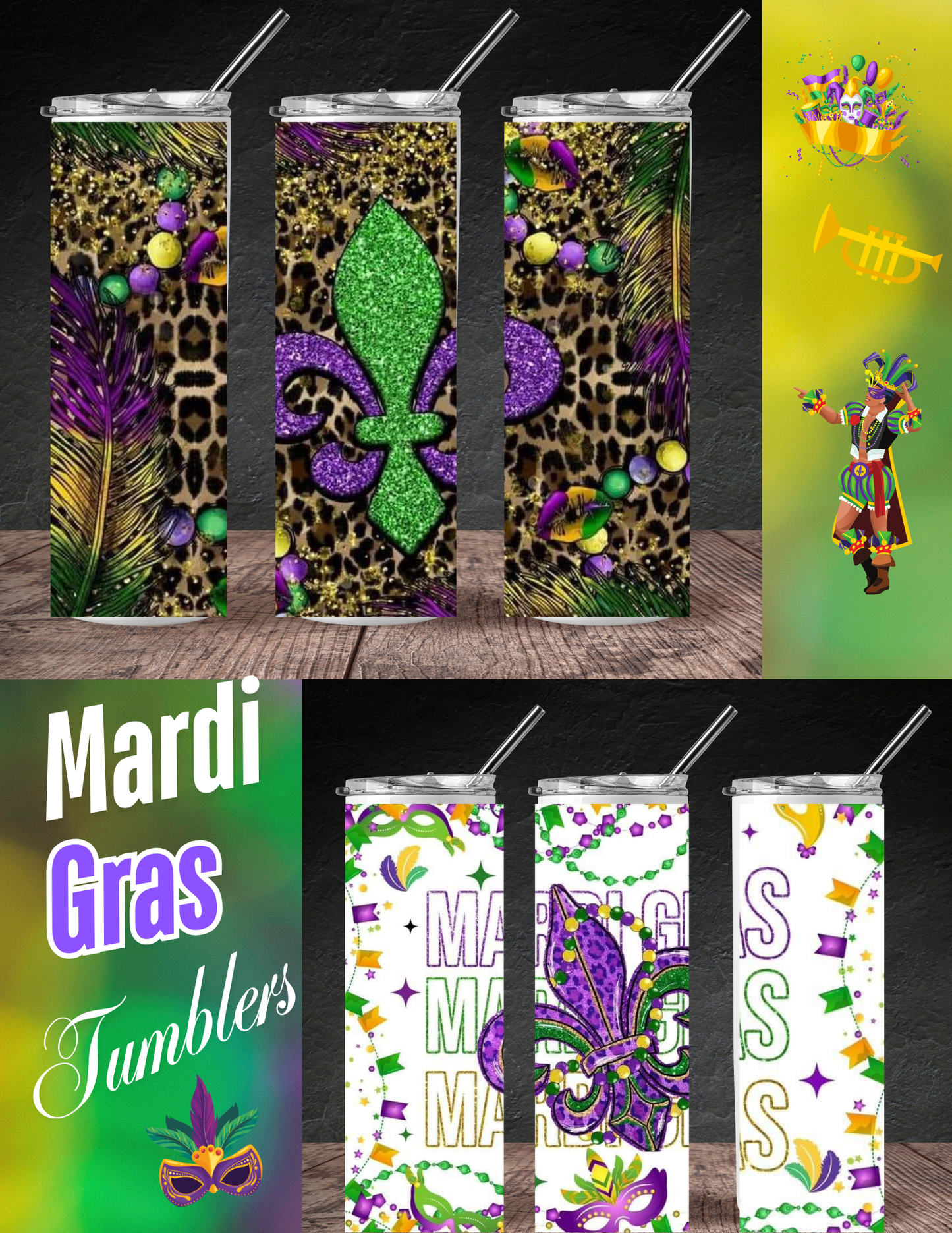 Mardi gras design tumblers